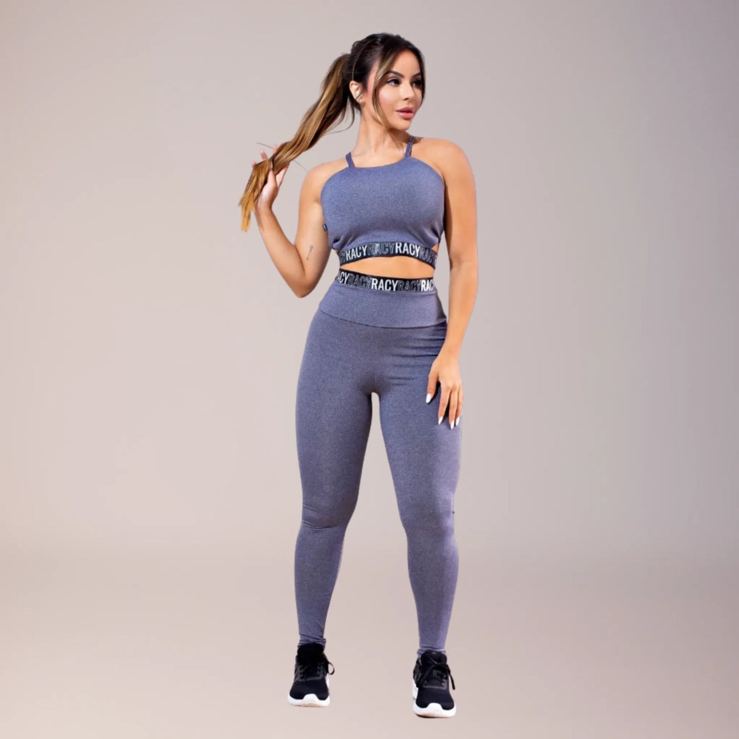 Kit 2 conjuntos fitness com legging cintura alta e cropped alcinha feminino