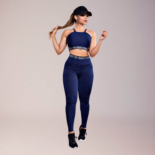 Kit 2 conjuntos fitness com legging cintura alta e cropped alcinha feminino
