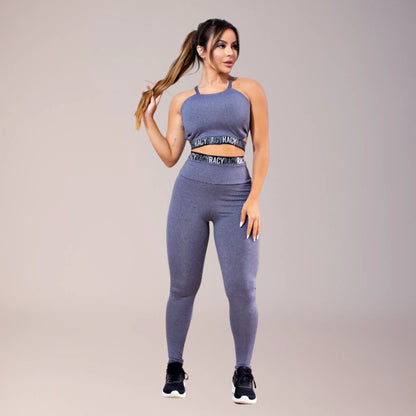 Kit 2 conjuntos fitness com legging cintura alta e cropped alcinha feminino