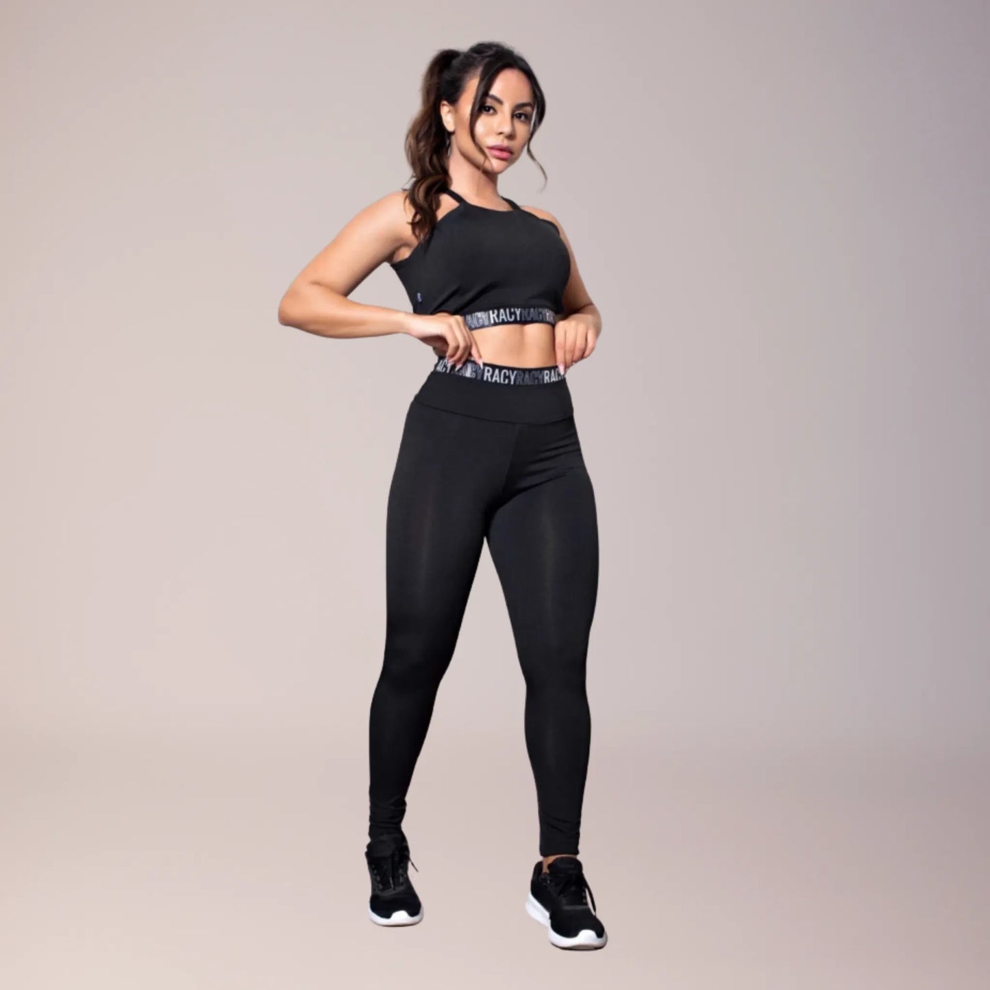 Kit 2 conjuntos fitness com legging cintura alta e cropped alcinha feminino