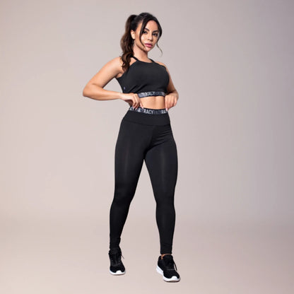Kit 2 conjuntos fitness com legging cintura alta e cropped alcinha feminino